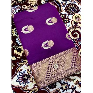 Magenta Banarasi Handloom Katan Silk Saree With Gold And Silver Zari Weaving RF80