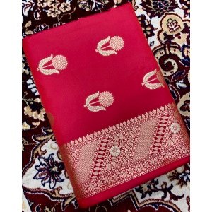 Red Banarasi Handloom Katan Silk Saree With Gold And Silver Zari Weaving RF84