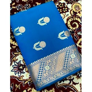 Peacock Banarasi Handloom Katan Silk Saree With Gold And Silver Zari Weaving RF81